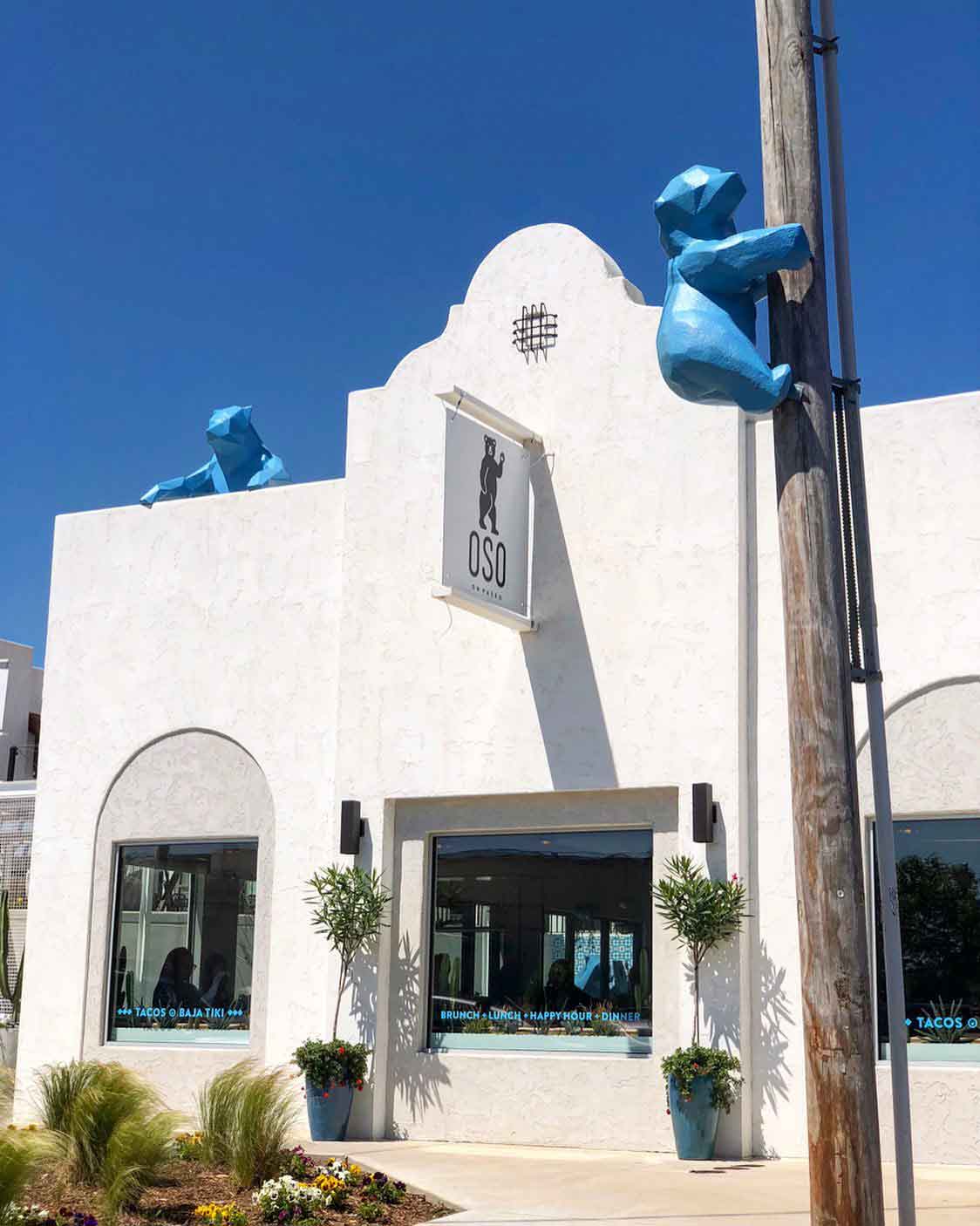 OSO Paseo Building with Mascot OSO Bears at OSO Paseo in the Oklahoma Historic Paseo District.